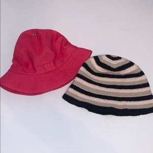 Crochet Bucket Hat & Pink Denim Hat (Club Monaco)